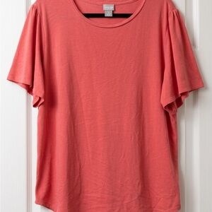 Chico's sz 3 Coral/ peach Flutter Sleeve Tee